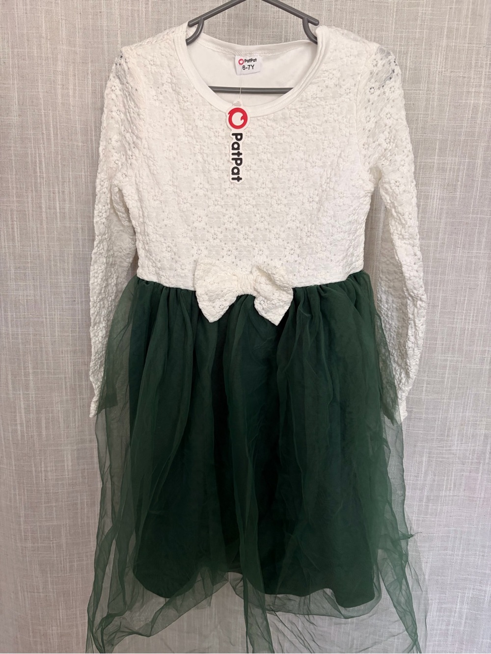 PatPat White Lace Bodice and Dark Green Tulle Dress